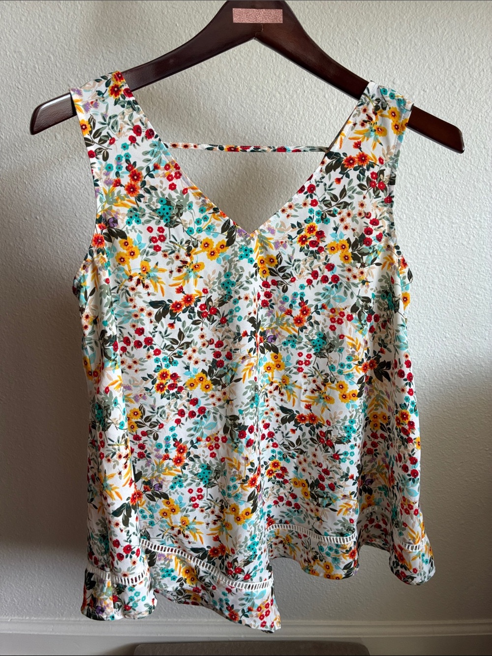 a.n.a White Floral V-Neck Camisole with Yellow & Teal Accents